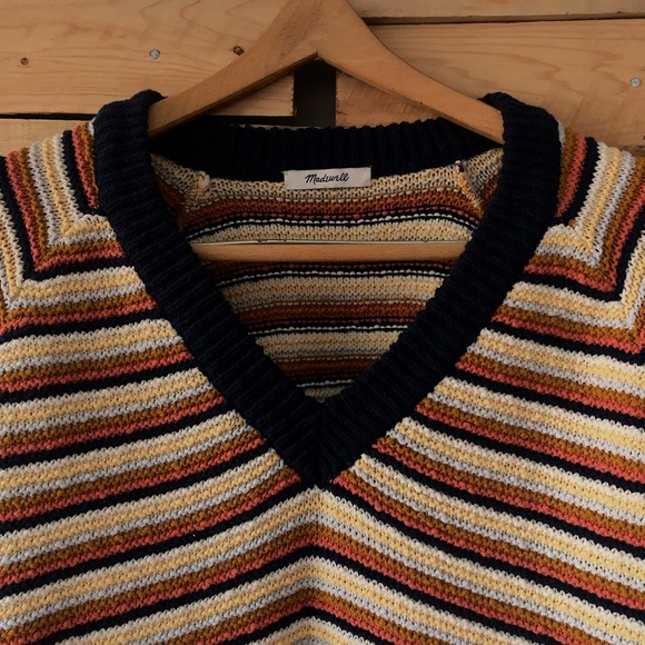 MADEWELL Arden cotton v-neck long-sleeved boxy fit striped sweater, size M. - Picture 6 of 8